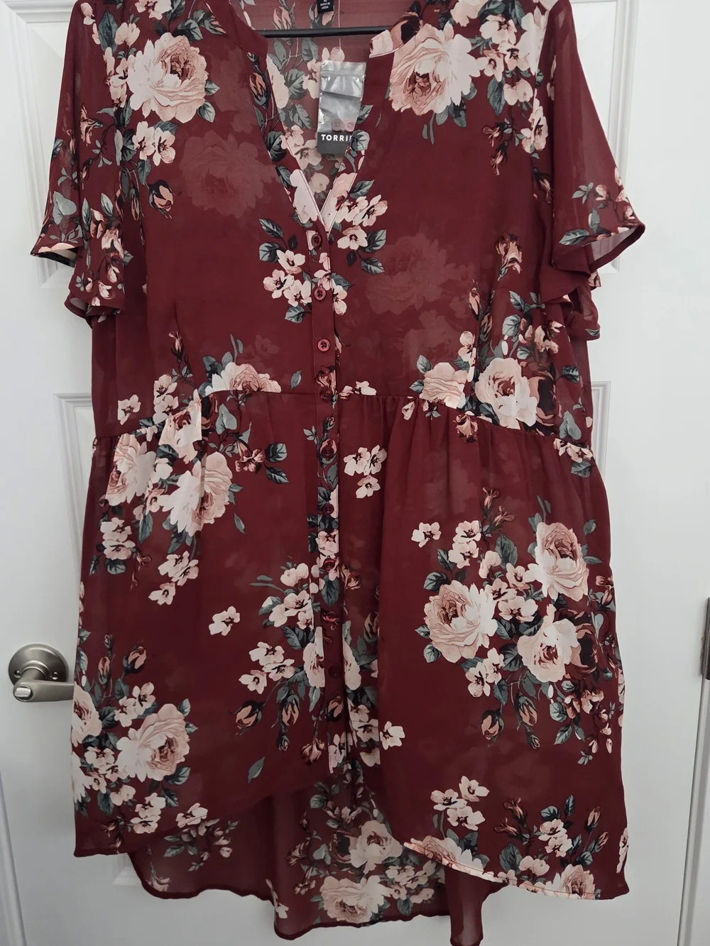 torrid Burgundy Floral Button-Front Babydoll Tunic